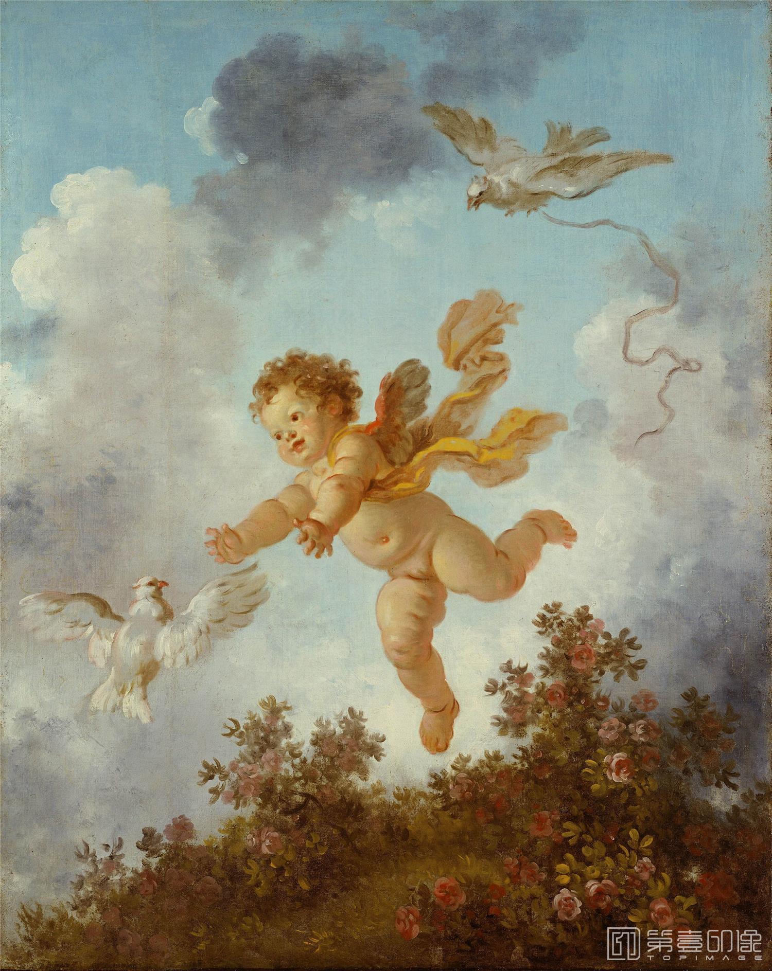 油画-美国弗里克美术馆藏画-Jean-Honoré Fragonard - The Progress of Love Love Pursuing a Dove, 1790-1791-128